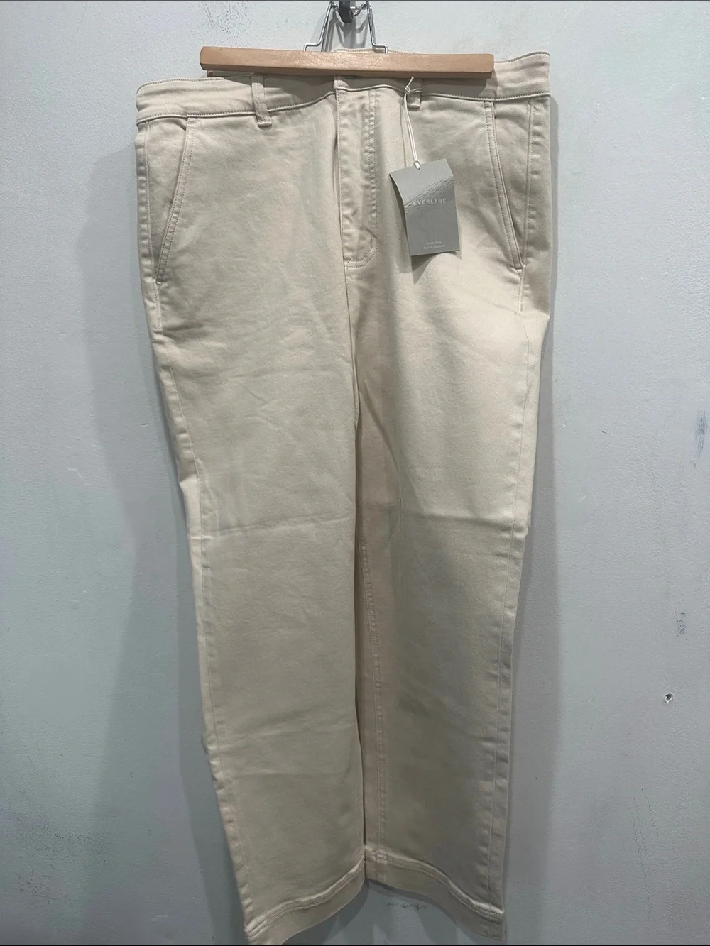 Everlane UTILITY STRAIGHT-LEG PANTs bone white Size 14 NWT cropped cotton